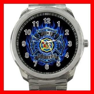 Blue Fire Fighter FireFighter Silvertone Sports Metal Watch 173