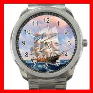 Tall Ships On the Sea Silvertone Sports Metal Watch 196