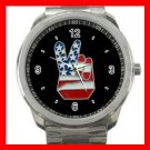Peace Sign With American Flag Silvertone Sports Metal Watch 207