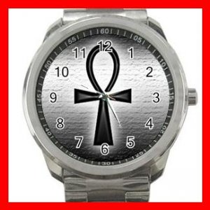 Egypt Pharaoh Ankh Life Eternal Silvertone Sports Metal Watch 216