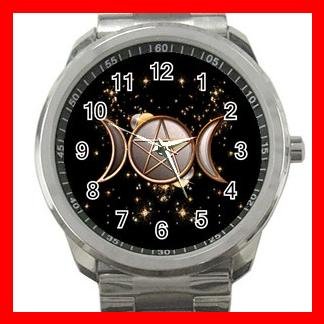 GOLD WICCA PAGAN WITCH MOONS Silvertone Sports Metal Watch 248