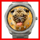 Pug Sticking Out Tongue Dog Silvertone Sports Metal Watch 250