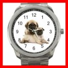 Pug Mom and Baby Puppy Pet Dogs Silvertone Sports Metal Watch 251