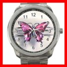 Pink Butterfly Fly Hobby Silvertone Sports Metal Watch 264