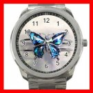 Blue Butterfly Fly Hobby Silvertone Sports Metal Watch 265