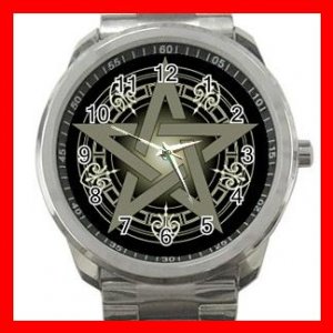 Wicca Pentagram Pentacle Silvertone Sports Metal Watch 277