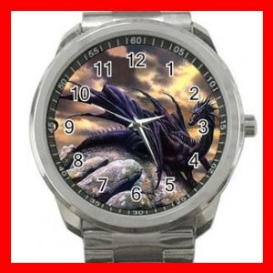 Black Dragon On Rock Myth Silvertone Sports Metal Watch 278