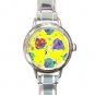 Ladybugs Colorful Cute Yellow Round Italian Charm Wrist Watch 657