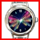 Colorful Neon Scene Butterfly Round Italian Charm Wrist Watch 658
