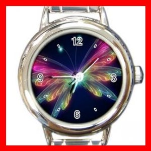 Colorful Neon Scene Butterfly Round Italian Charm Wrist Watch 658