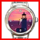 Ocean Lighthouse Sunset Round Italian Charm Wrist Watch 660
