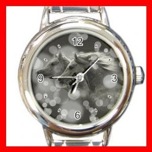 Wild Horses Snow Animals Round Italian Charm Wrist Watch 661