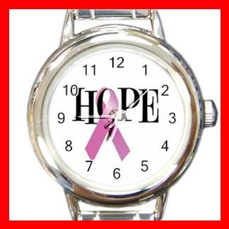 Pink Ribbon Hope Breast Cancer Round Italian Charm Wrist Watch 662