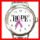 Pink Ribbon Hope Breast Cancer Round Italian Charm Wrist Watch 662