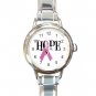 Pink Ribbon Hope Breast Cancer Round Italian Charm Wrist Watch 662