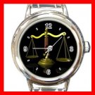 Scales Of Justice Attorney Legal Round Italian Charm Wrist Watch 665