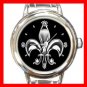 Fleur De Lis Silver On Black Round Italian Charm Wrist Watch 672