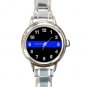 Thin Blue Line Police Officer Round Italian Charm Wrist Watch 673