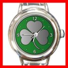 Lucky Irish Silver Shamrock Round Italian Charm Wrist Watch 675