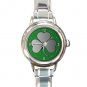 Lucky Irish Silver Shamrock Round Italian Charm Wrist Watch 675