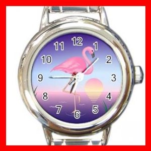 Pink Flamingo Exotic Bird Round Italian Charm Wrist Watch 676