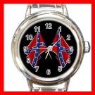 Rebel Flags Confederate South Symbol Round Italian Charm Wrist Watch 677