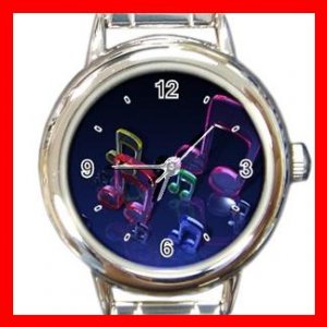 Dancing Music Notes Fun Round Italian Charm Wrist Watch 680