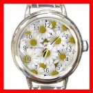 Daisy White Yellow Flowers Round Italian Charm Wrist Watch 683