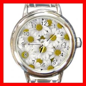 Daisy White Yellow Flowers Round Italian Charm Wrist Watch 683
