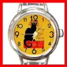 Chat Noir Black Cat Round Italian Charm Wrist Watch 685