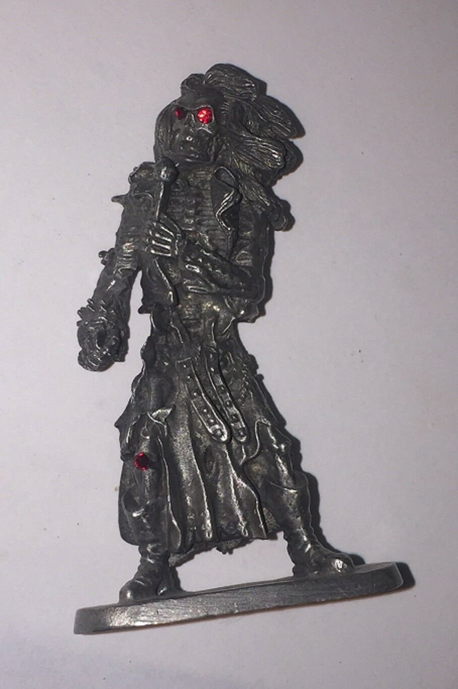 Vintage 1990 Ral Partha Pewter Skeleton Pirate Figurine Red Crystal