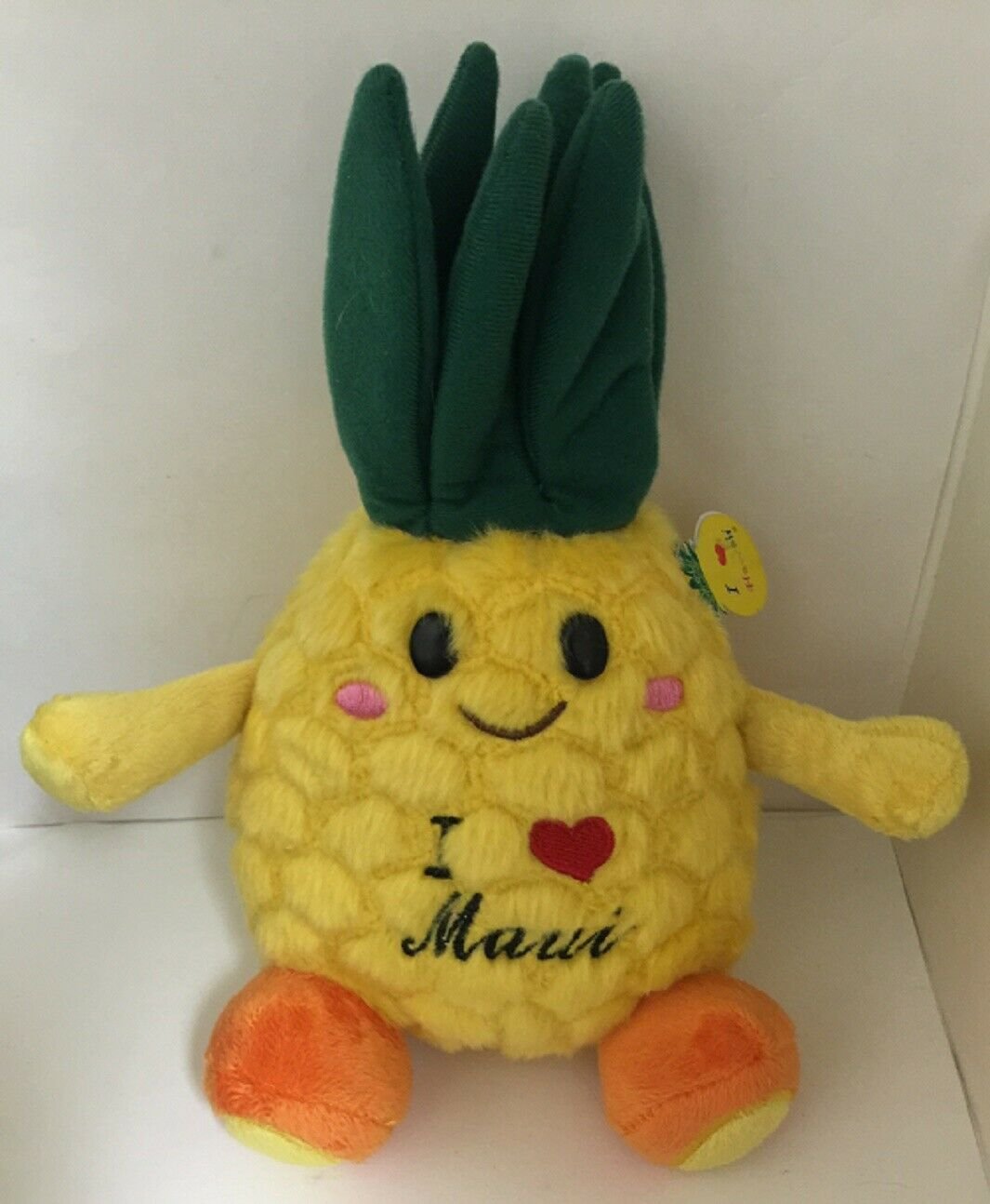 Pineapple Fruit I LOVE MAUI Yellow Plush Stuffed Animal Hawaiian 