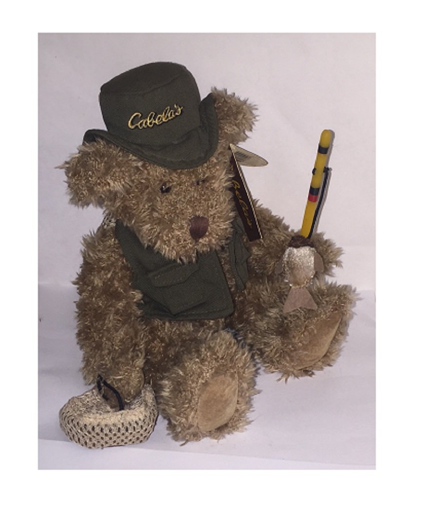 Cabelas Plush Fishing Bear Russ Stuffed Animal w/ Hat Vest