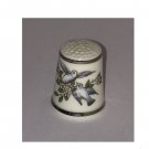 THIMBLE Royal Worcester England BLUE Song BIRDS White Floral Blossoms Bone China