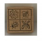 Great Impressions Wood Mounted 3" Rubber Stamp - Butterfly Lady Bug Bee & Flower Great Impressions Wood Mounted 3" Rubber Stamp - Butterfly Lady Bug Bee & Flower