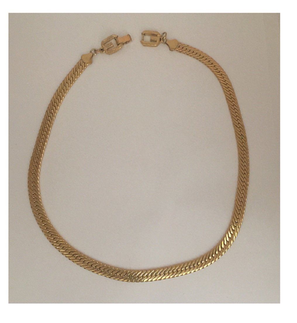 Vintage Givenchy Logo Clasp Herringbone Chain Goldtone 17" Unisex