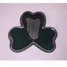 UNIQUE Vintage Enameled Pewter Irish SHAMROCK & Harp Trinket Box / Loyalty Friendship Love