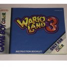Gameboy Color Instruction Booklet - Wario Land 3 Nintendo (NO GAME) Pamphlet