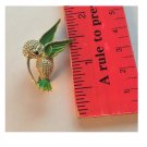 Vintage Gold-tone Hummingbird Enamel & Rhinestone Brooch Pin