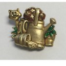 Vintage Brooch Signed Danecraft Gold-Tone Garden Cat - Water Can & Plants Vintage Brooch Signed Danecraft Gold-Tone Garden Cat - Water Can & Plants