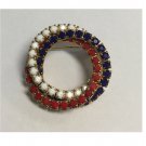 Vintage Brooch - Patriotic Red White Blue Swirl Gold-Tone Wreath