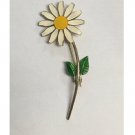 Vintage Daisy Flower w/ Leaves and Stem 3" Brooch Pin