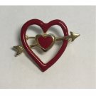 Vintage Gold-tone Double Red Hearts w/ Arrow Brooch Pin Vintage Gold-tone Double Red Hearts w/ Arrow Brooch Pin