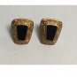 Vintage AK Signed Post Earrings - Gold-Tone & Black Anne Klein