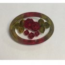 Vintage 1950's - 60's Red Roses Reverse Carved Lucite Floral Brooch Pin Vintage 1950's - 60's Red Roses Reverse Carved Lucite Floral Brooch Pin