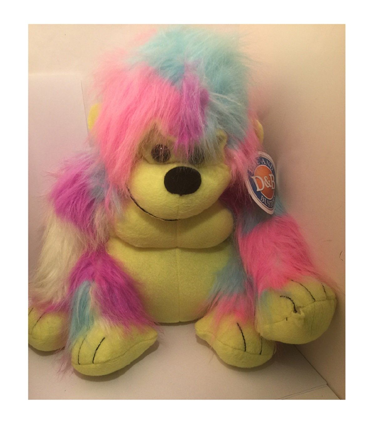 D & B DAVE & BUSTERS Multi Colored Rainbow Gorilla Large 14" Stuffed Animal Plush EUC w/Tags