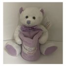 2010 Plushland March of Dimes 5" Sitting White/Lavender Bean Bag Bear