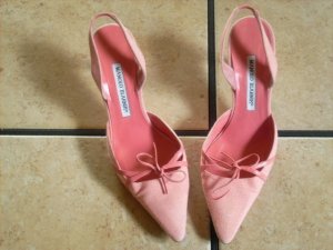 Manolo Blahnik Pink Leather/Canvas Bow Classic Dress Shoes