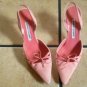 Manolo Blahnik Pink Leather/Canvas Bow Classic Dress Shoes