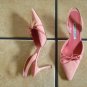 Manolo Blahnik Pink Leather/Canvas Bow Classic Dress Shoes